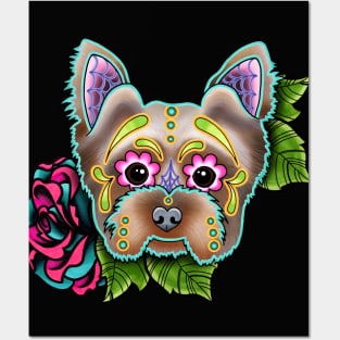 Yorkie - Day of the Dead Sugar Skull Dog Posters and Art